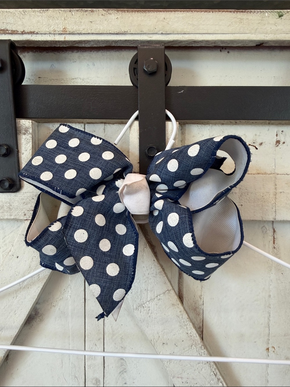 Polka Dot Navy Hair Bow for Kids
